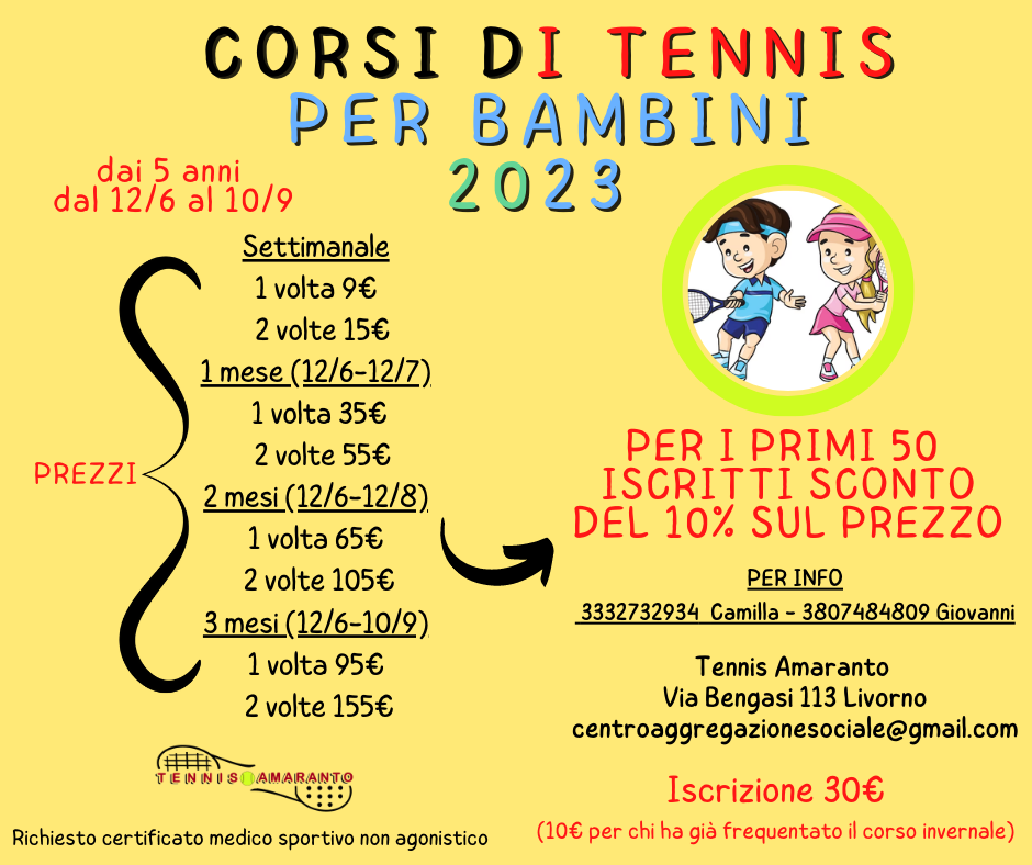 tennis bambini livorno estate